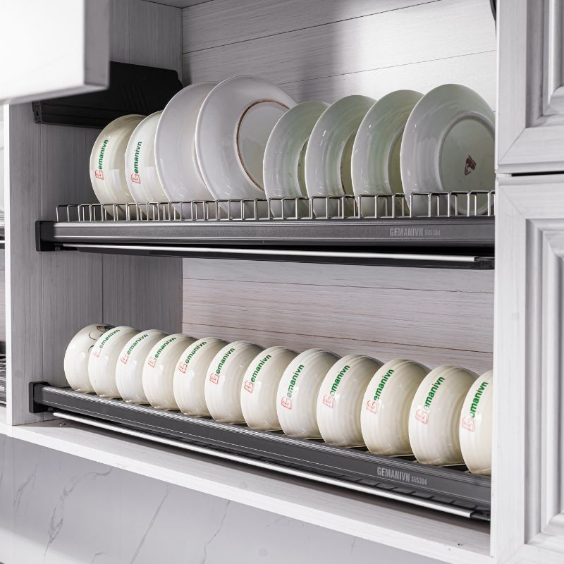 Giá Bát Đĩa Cố Định Tủ Trên 2 Tầng GC SUS304 Chính Hãng